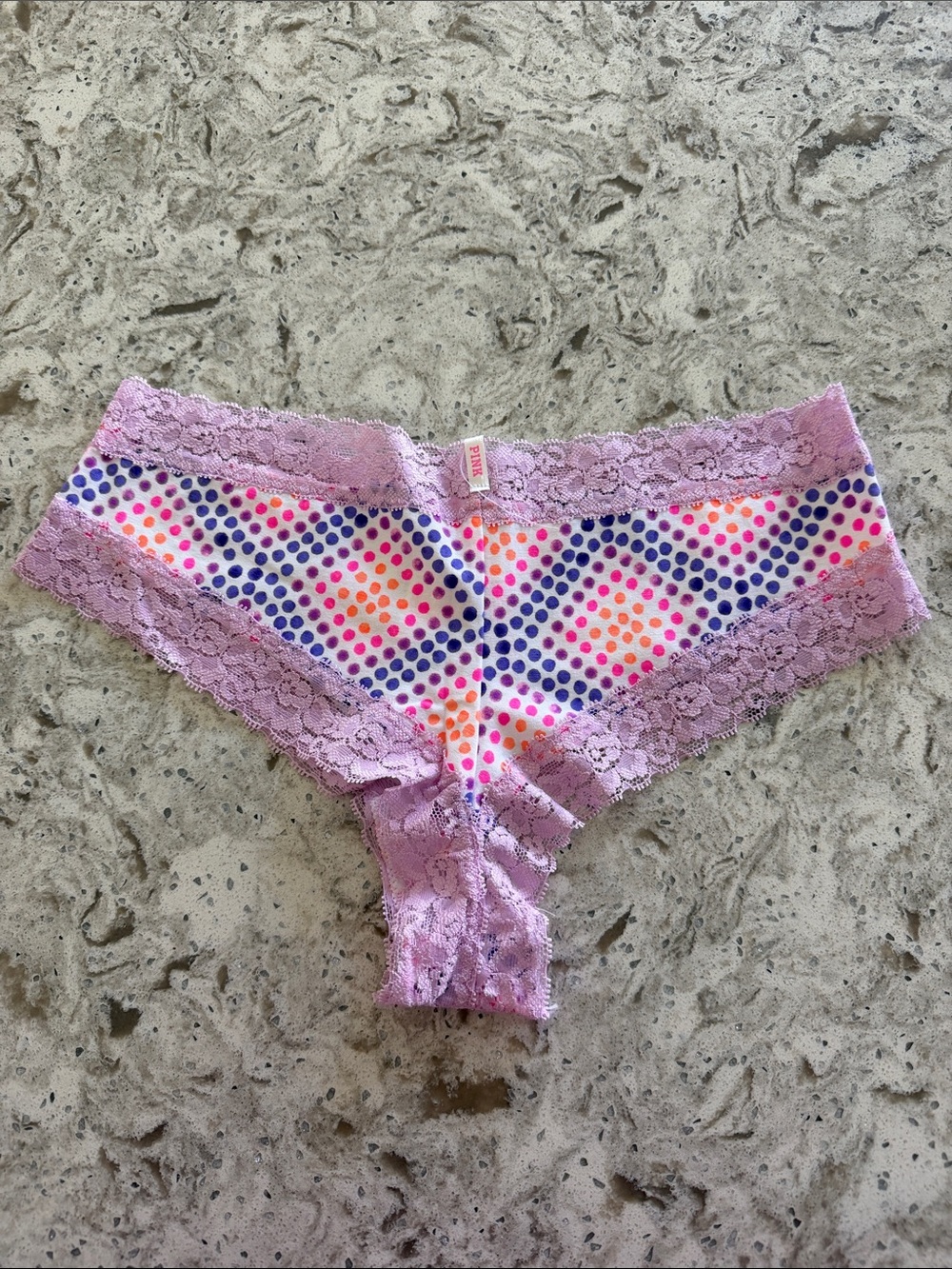NWT PINK Lavender Lace-Trim Bottoms with Multicolor Dot Print